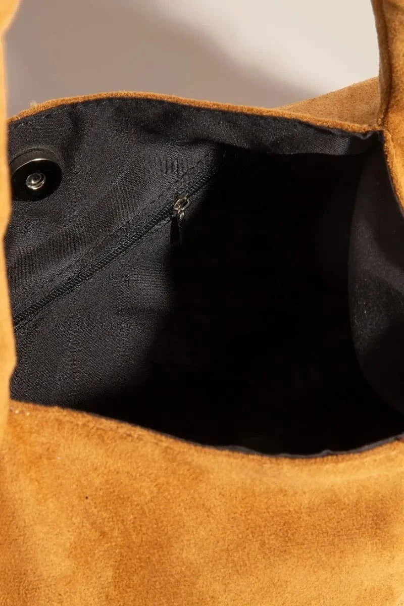 Trendsi LBR / One Size Fame Metallic Studded Faux Suede Hand Bag