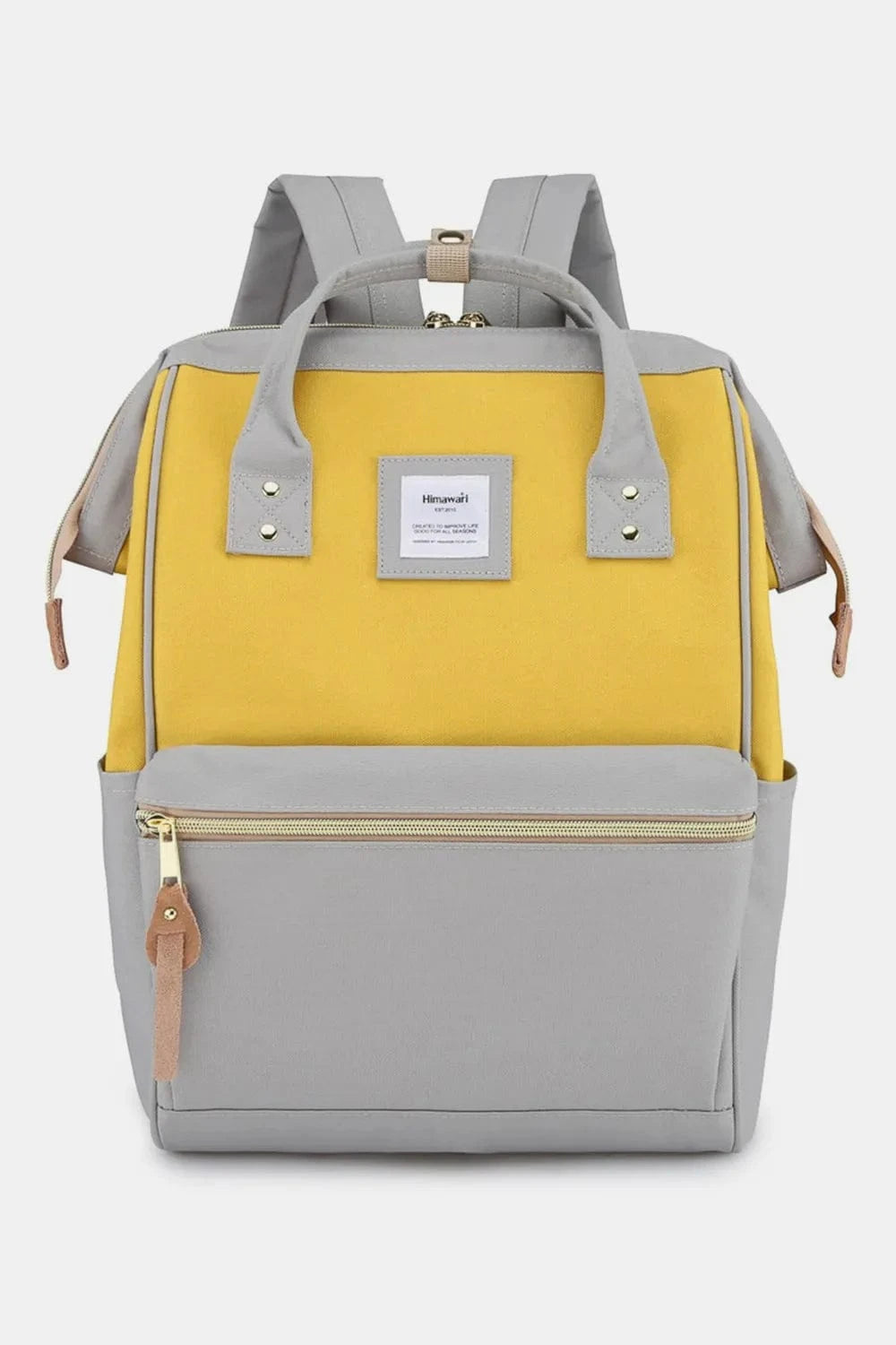 Trendsi Lemon/Grey / One Size Himawari Waterproof Canvas Backpack Bag with Side Pockets