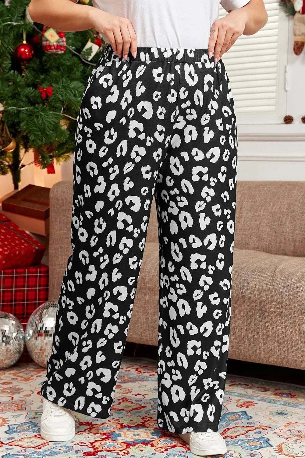 Trendsi Leopard / 1XL Plus Size Leopard Elastic Waist Pants