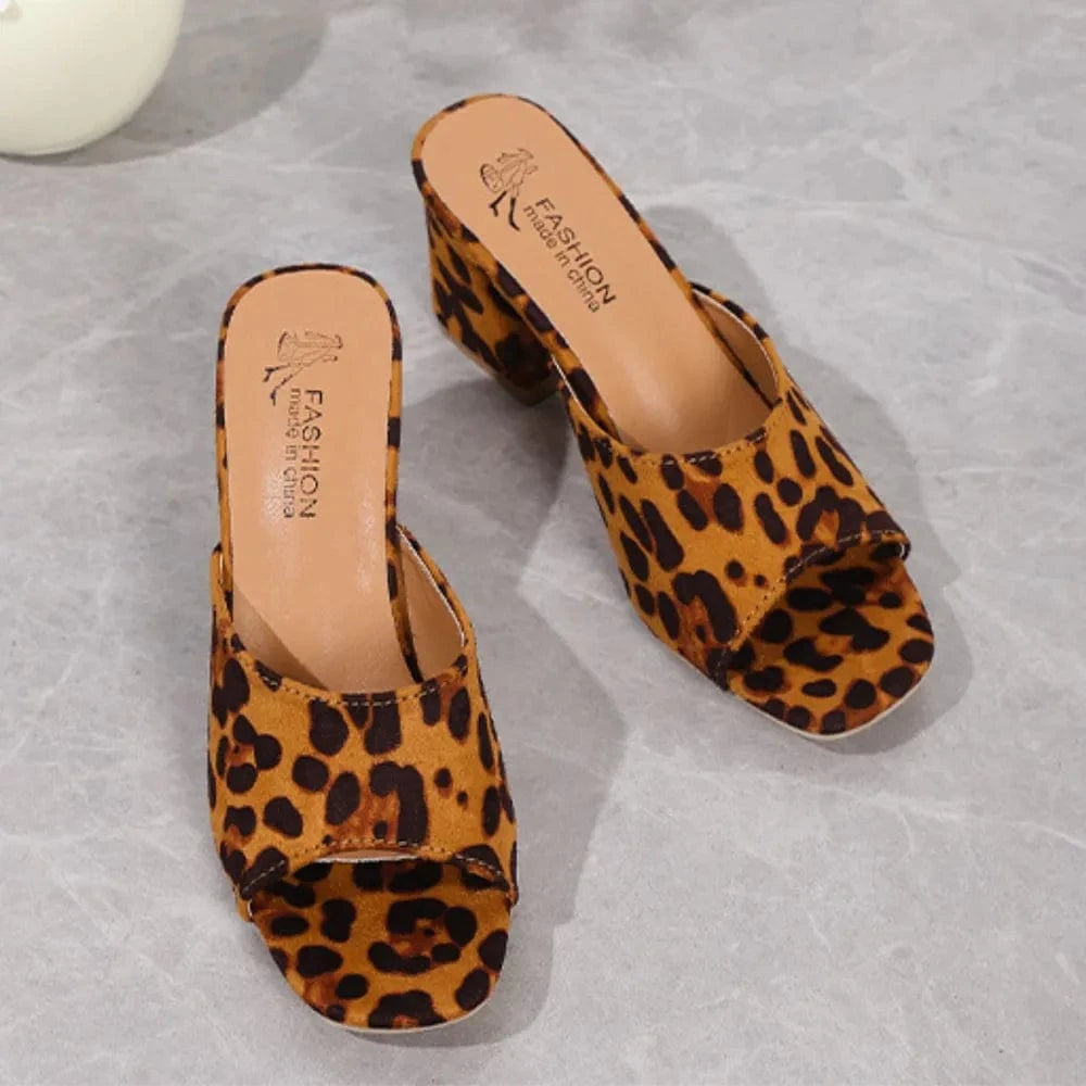 Trendsi Leopard Block Heel Suede Sandals