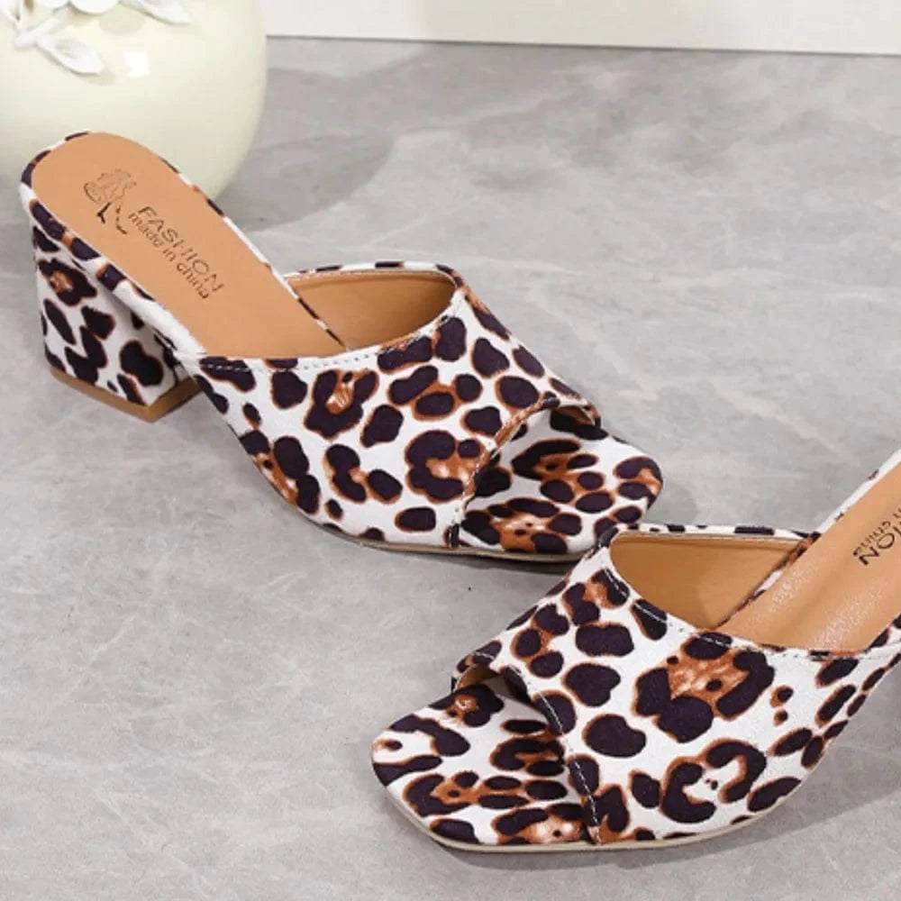 Trendsi Leopard Block Heel Suede Sandals