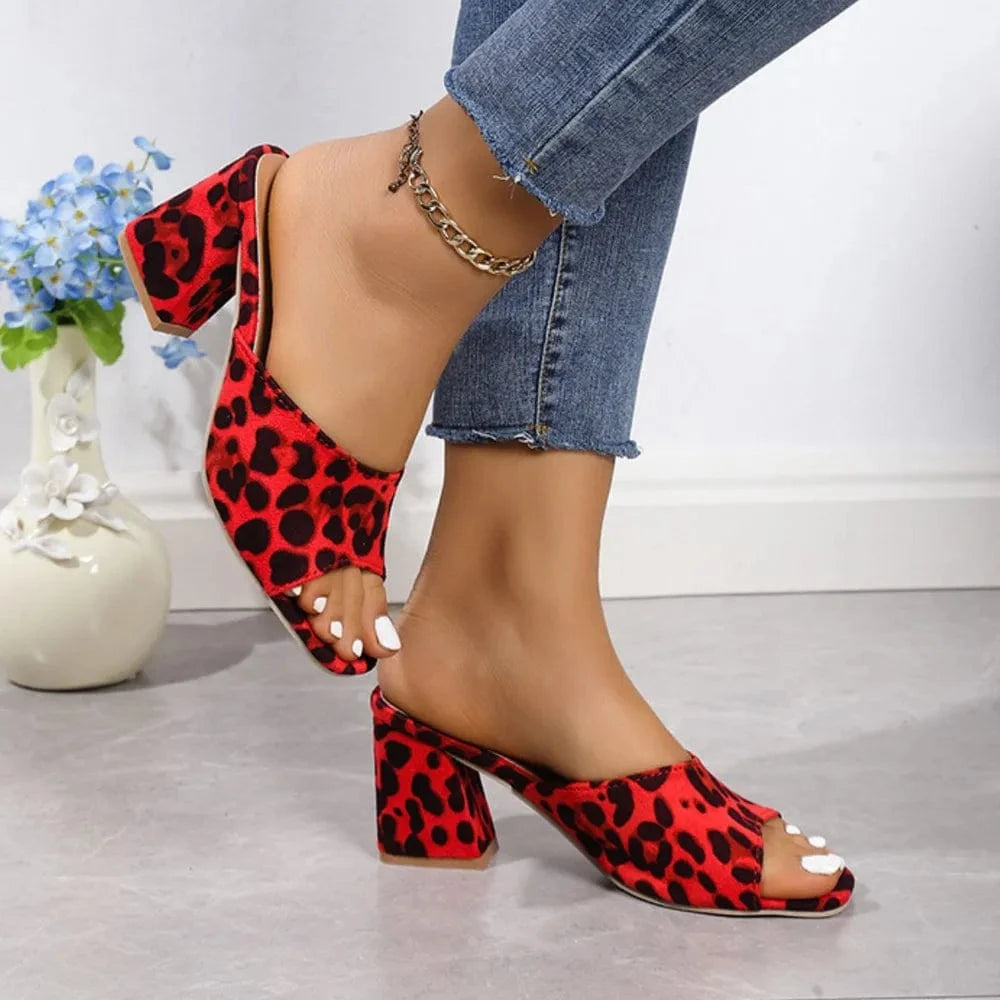 Trendsi Leopard Block Heel Suede Sandals