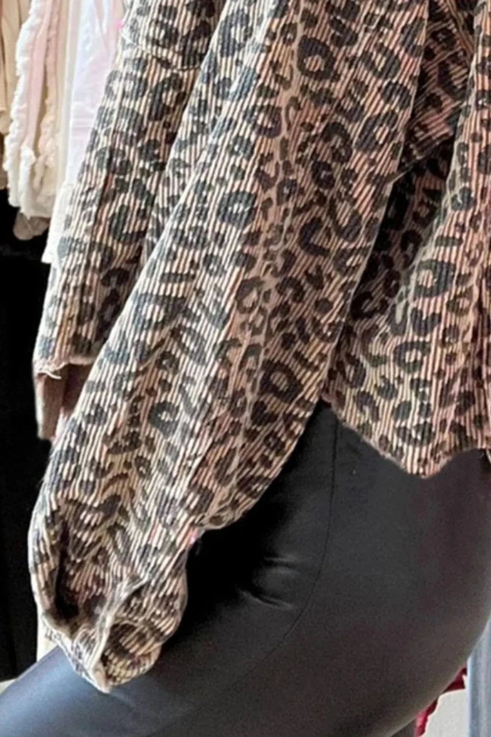 Trendsi Leopard Button Down Long Sleeve Jacket