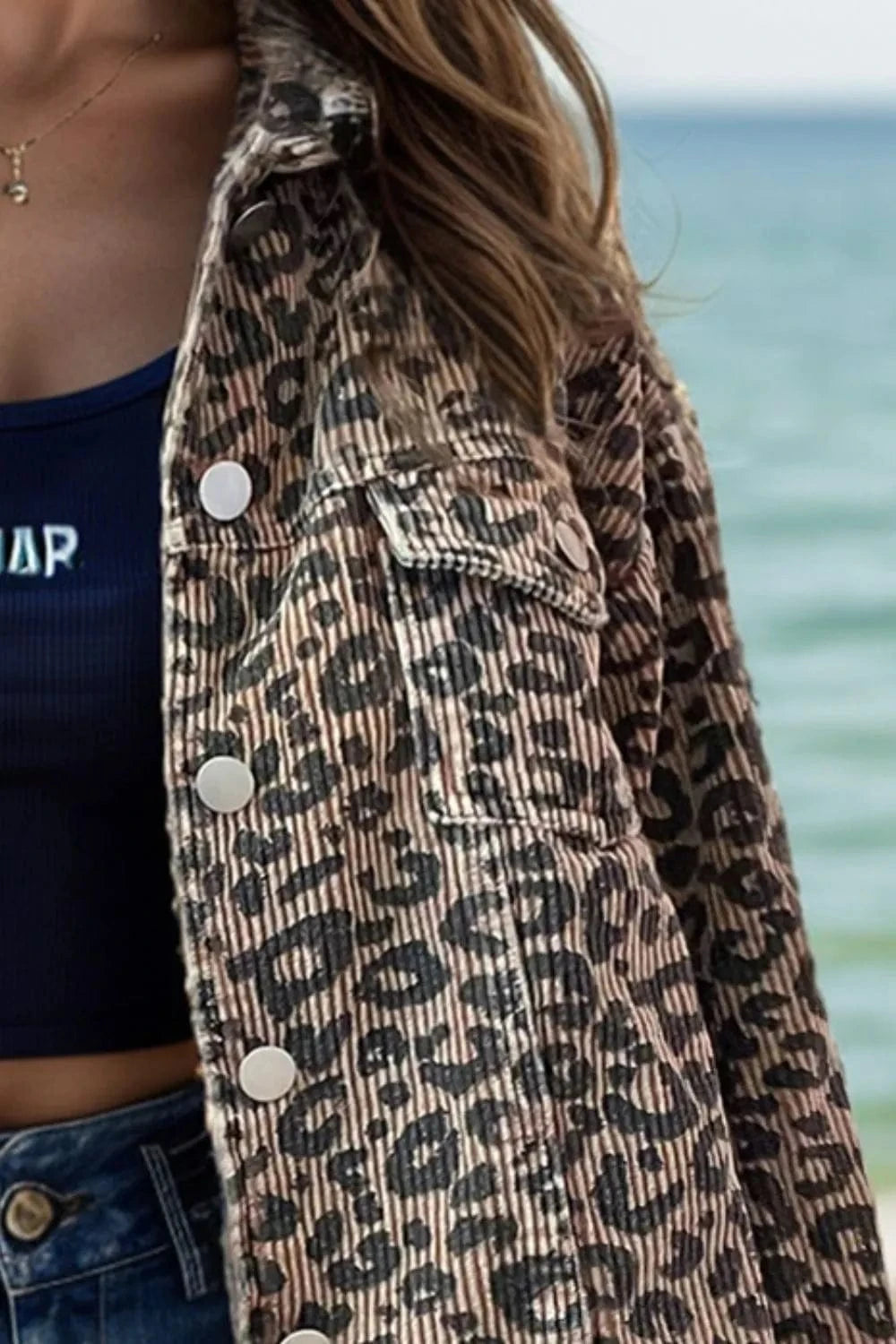 Trendsi Leopard Button Down Long Sleeve Jacket