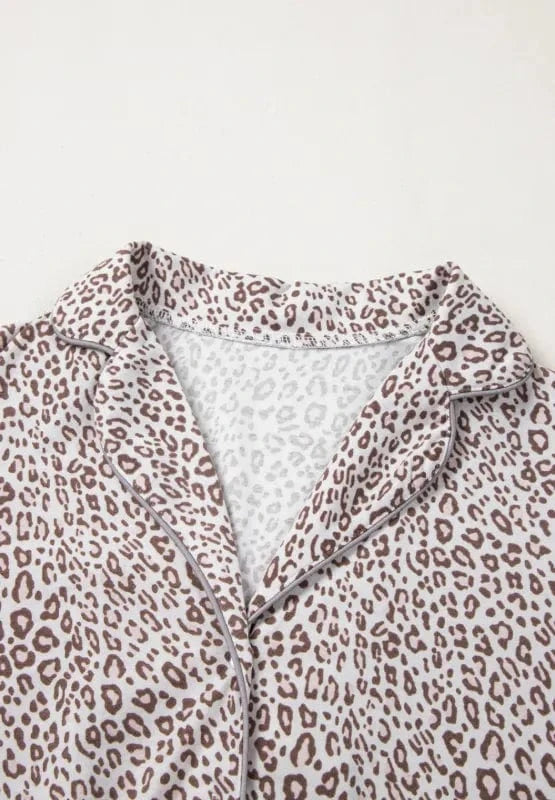 Trendsi Leopard Button Down Long Sleeve Top and Pants Lounge Set