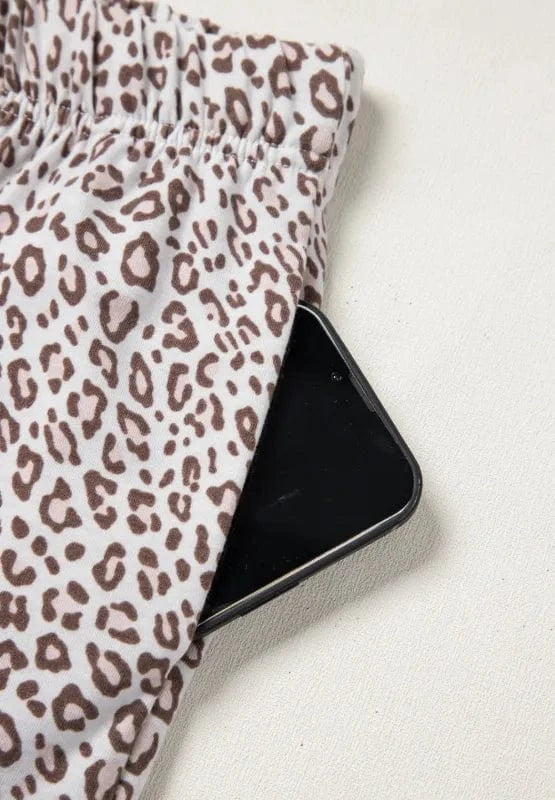 Trendsi Leopard Button Down Long Sleeve Top and Pants Lounge Set