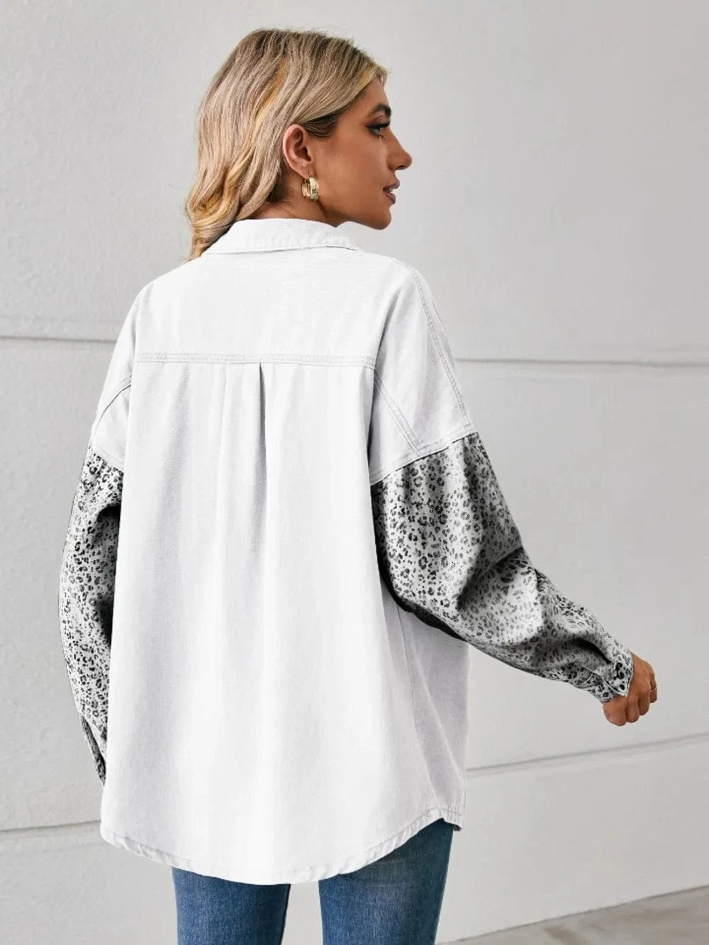 Trendsi Leopard Button Up Denim Jacket