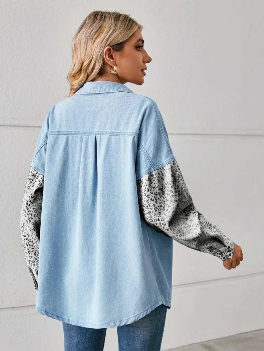 Trendsi Leopard Button Up Denim Jacket