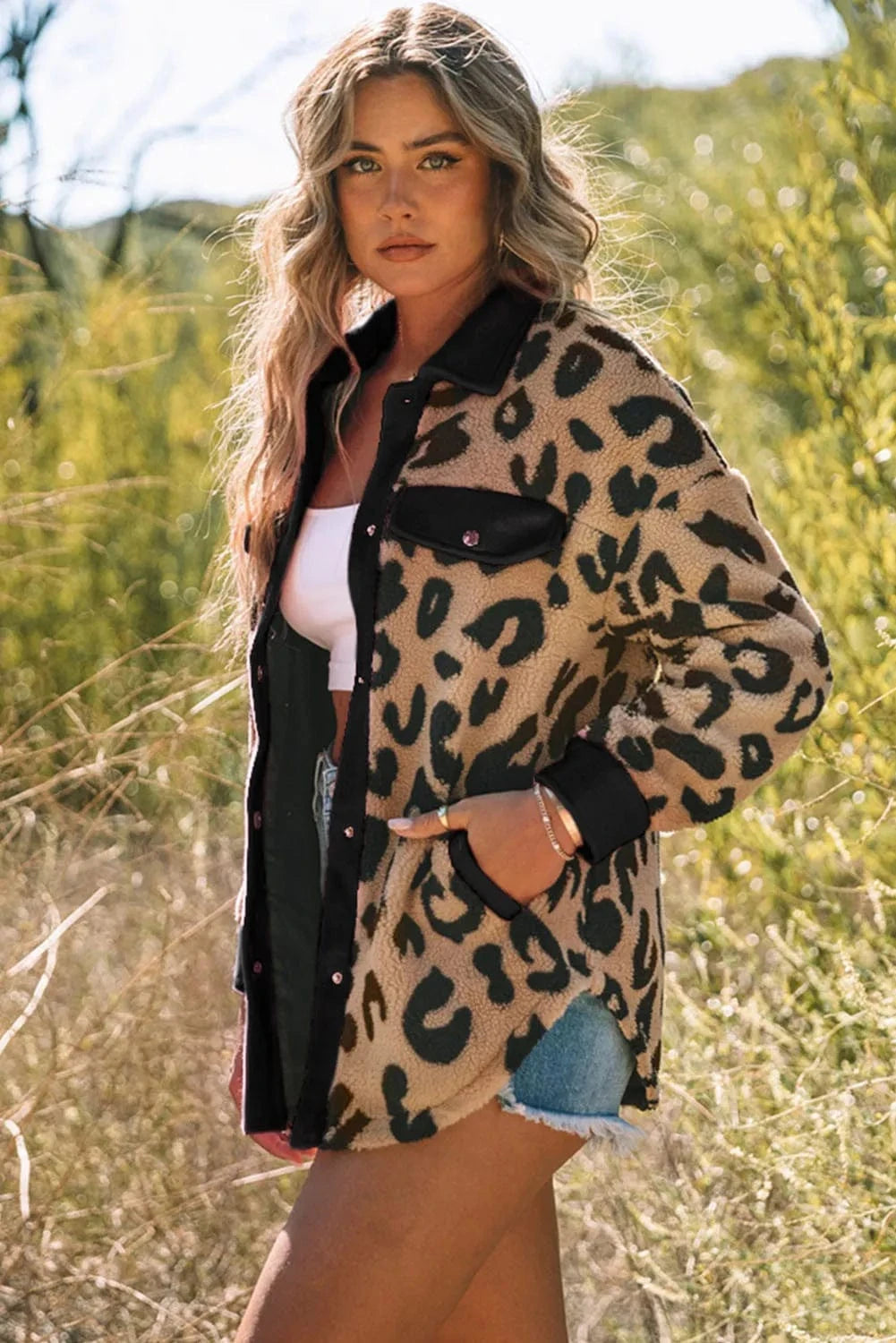 Trendsi Leopard Button Up Long Sleeve Jacket