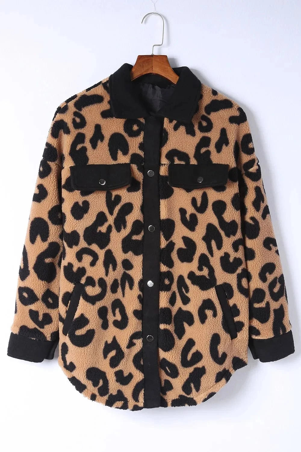 Trendsi Leopard Button Up Long Sleeve Jacket