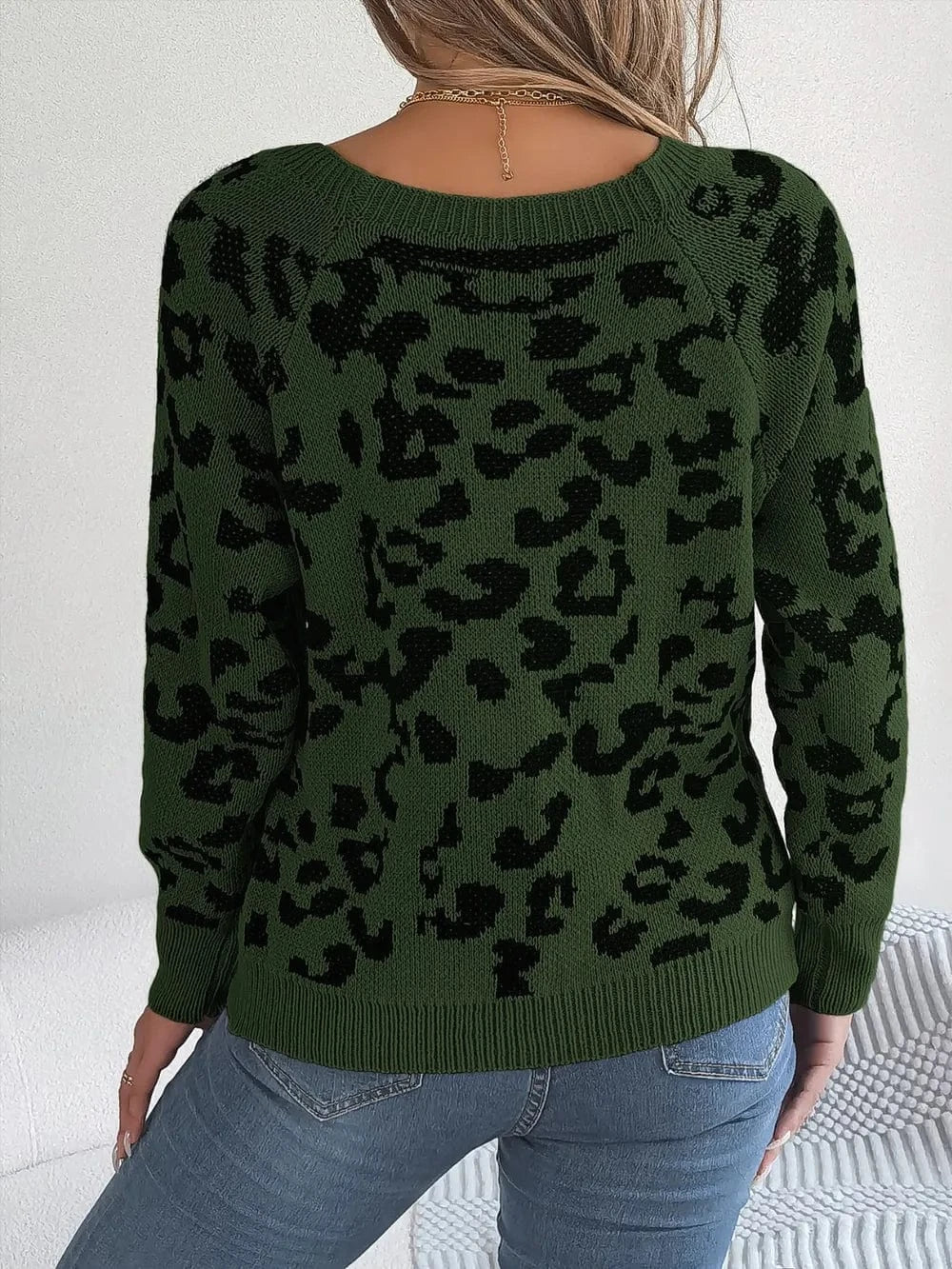 Trendsi Leopard Buttoned Square Neck Sweater