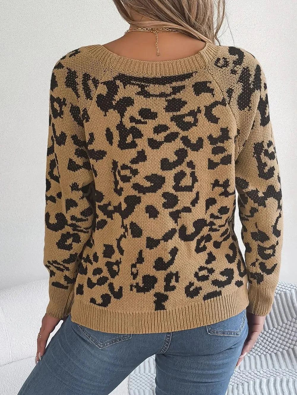 Trendsi Leopard Buttoned Square Neck Sweater