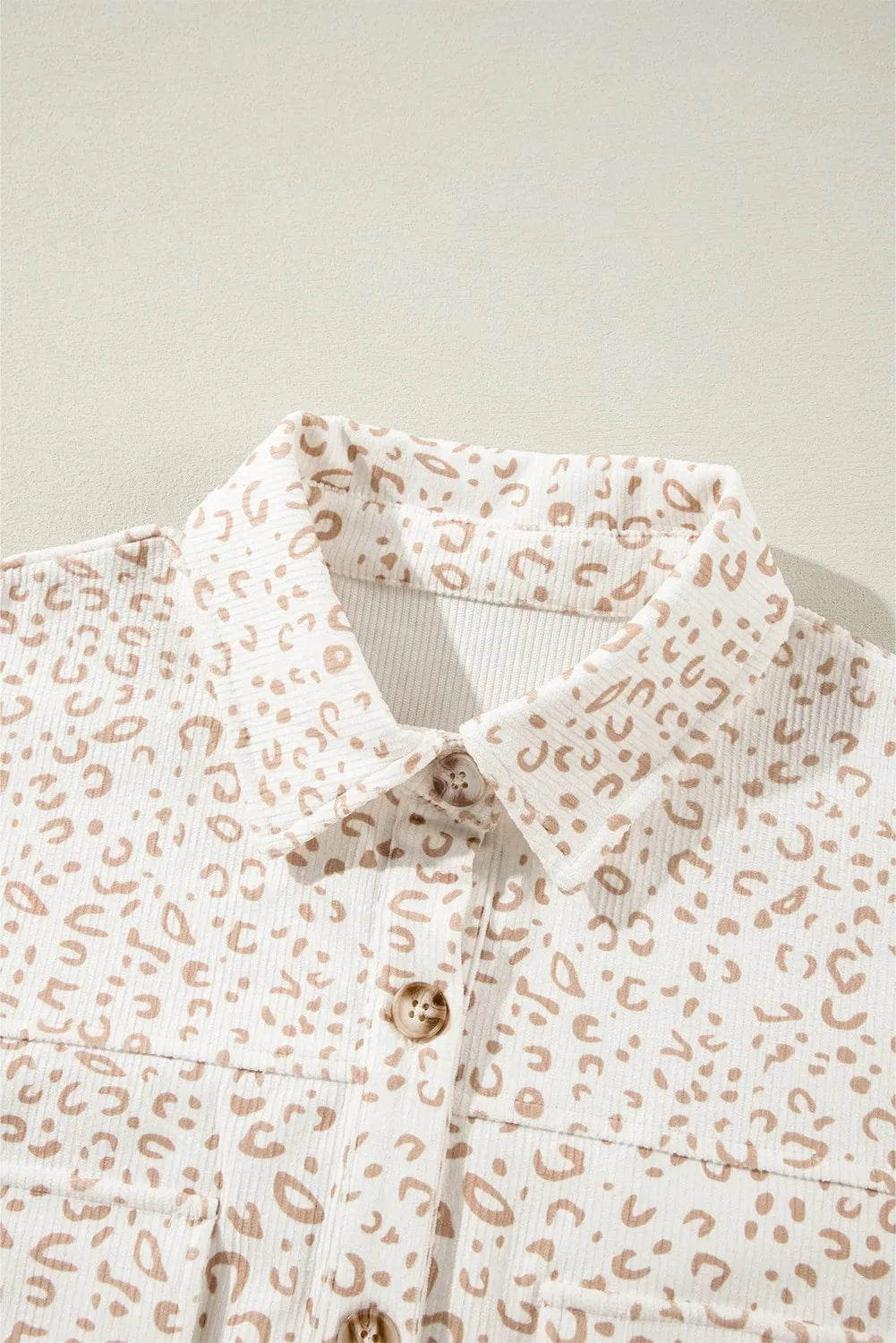 Trendsi Leopard Collared Neck Dropped Shoulder Jacket