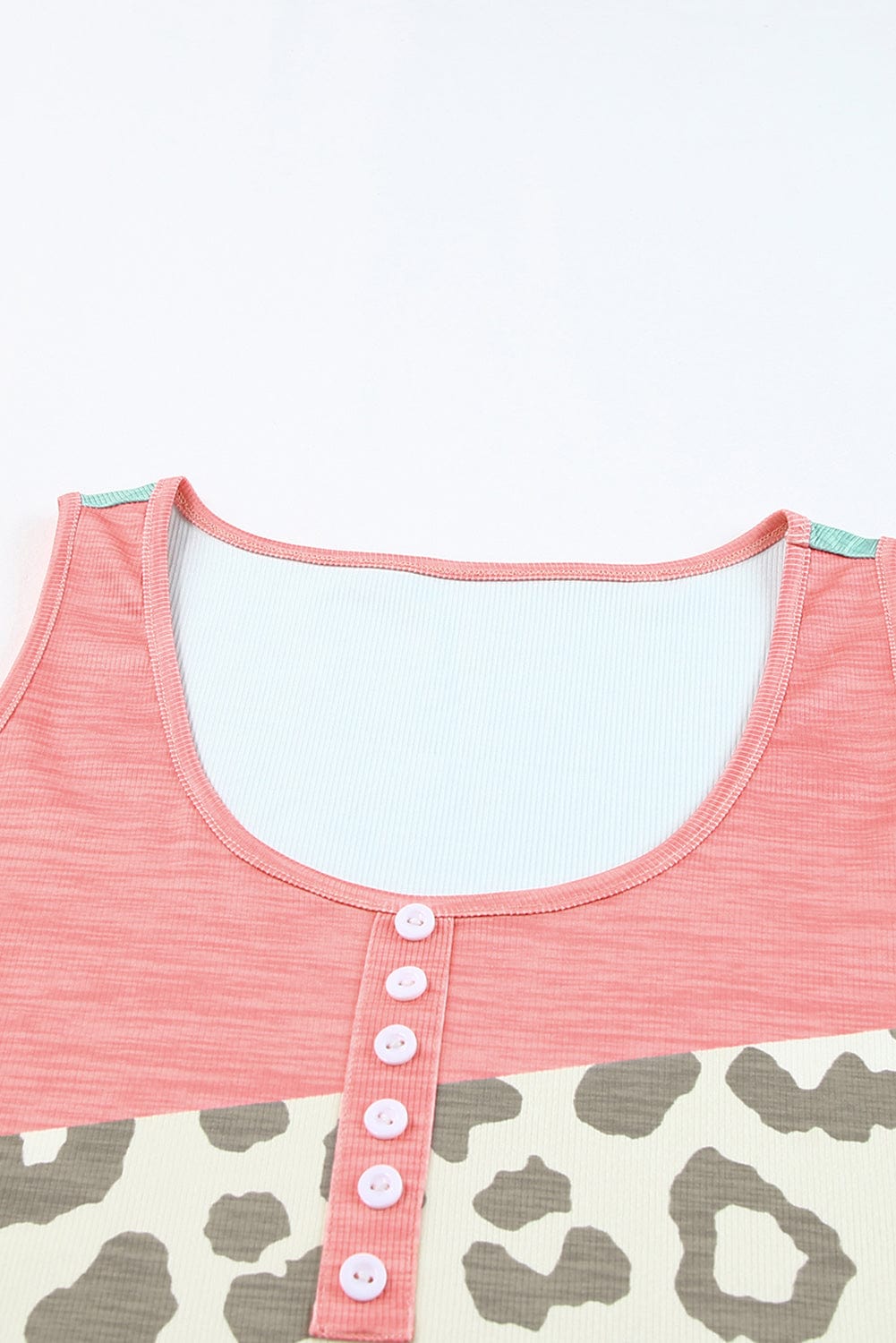 Trendsi Leopard Color Block Decorative Button Tank