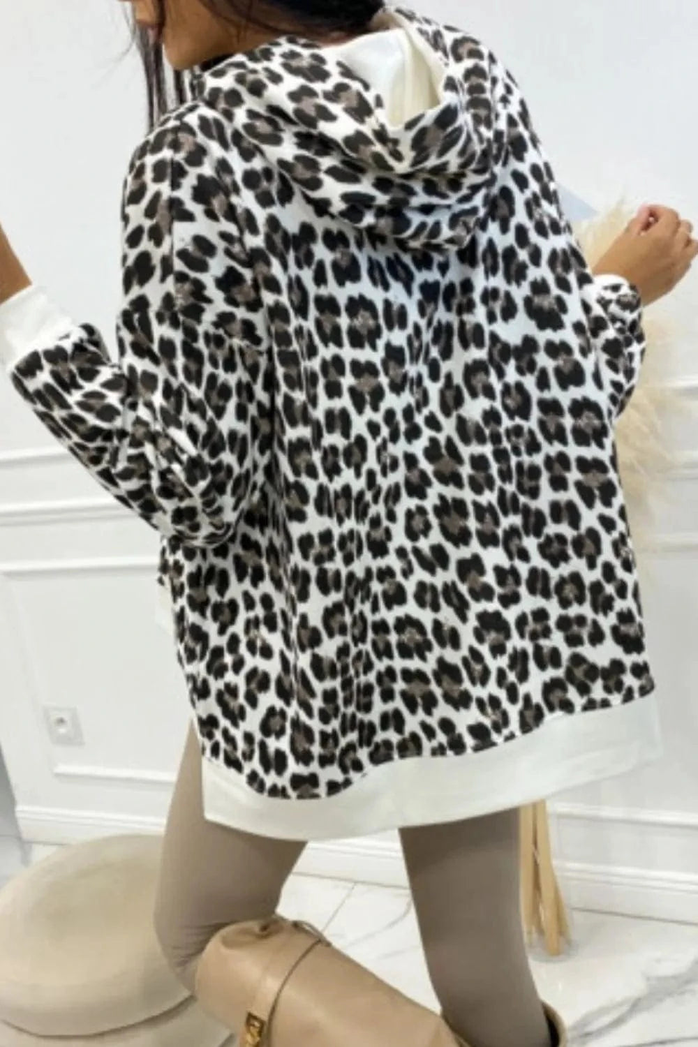 Trendsi Leopard Dropped Shoulder Hoodie