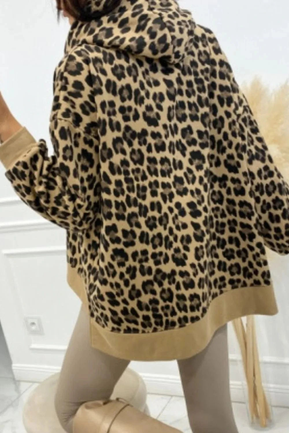 Trendsi Leopard Dropped Shoulder Hoodie