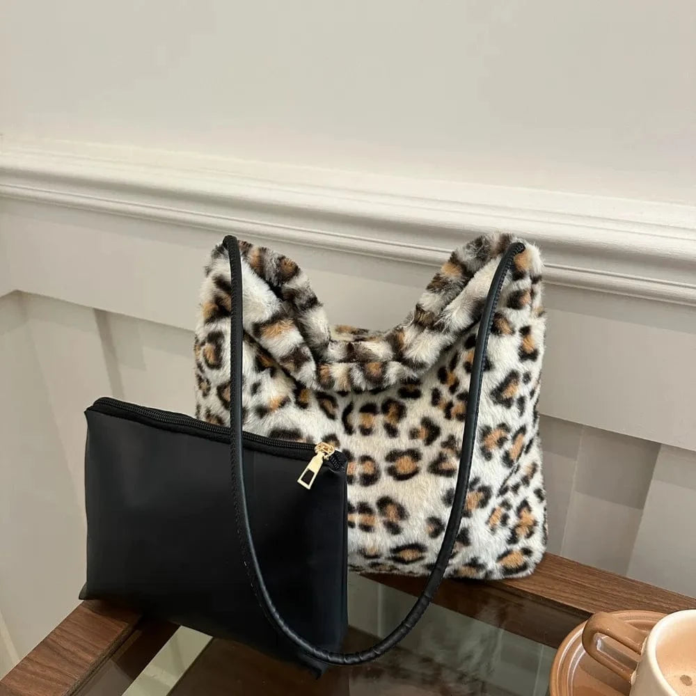 Trendsi Leopard Furry Shoulder Bag