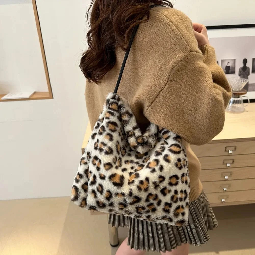 Trendsi Leopard Furry Shoulder Bag