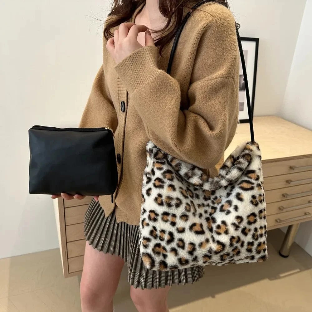 Trendsi Leopard Furry Shoulder Bag