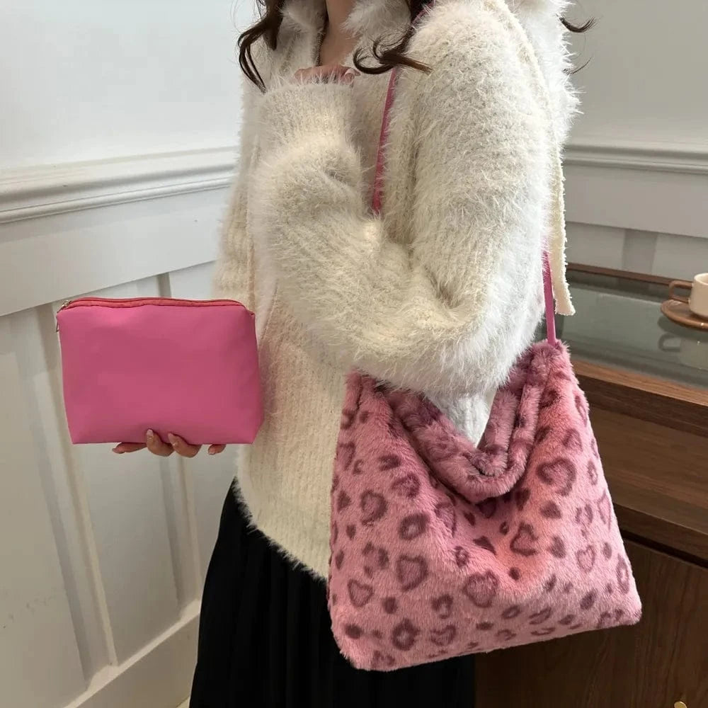 Trendsi Leopard Furry Shoulder Bag