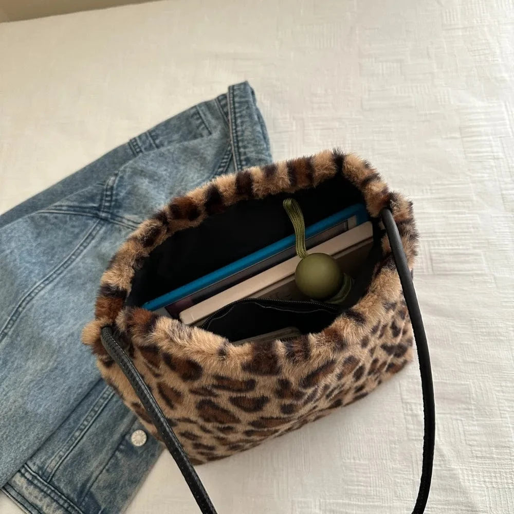 Trendsi Leopard Furry Shoulder Bag