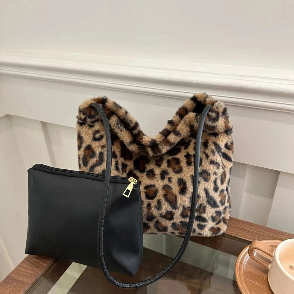 Trendsi Leopard Furry Shoulder Bag