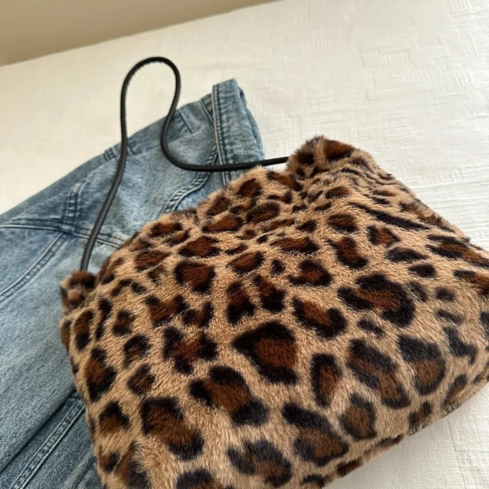 Trendsi Leopard Furry Shoulder Bag