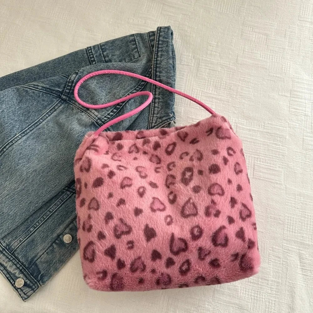 Trendsi Leopard Furry Shoulder Bag