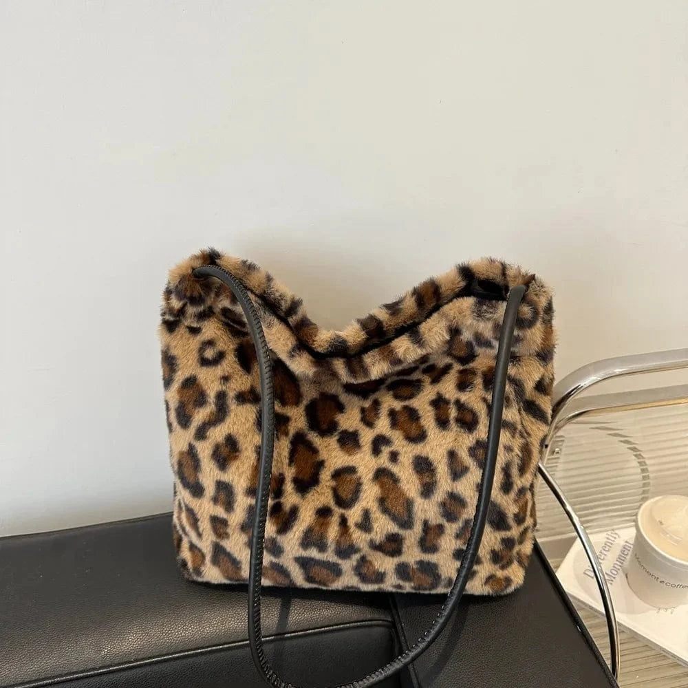 Trendsi Leopard Furry Shoulder Bag