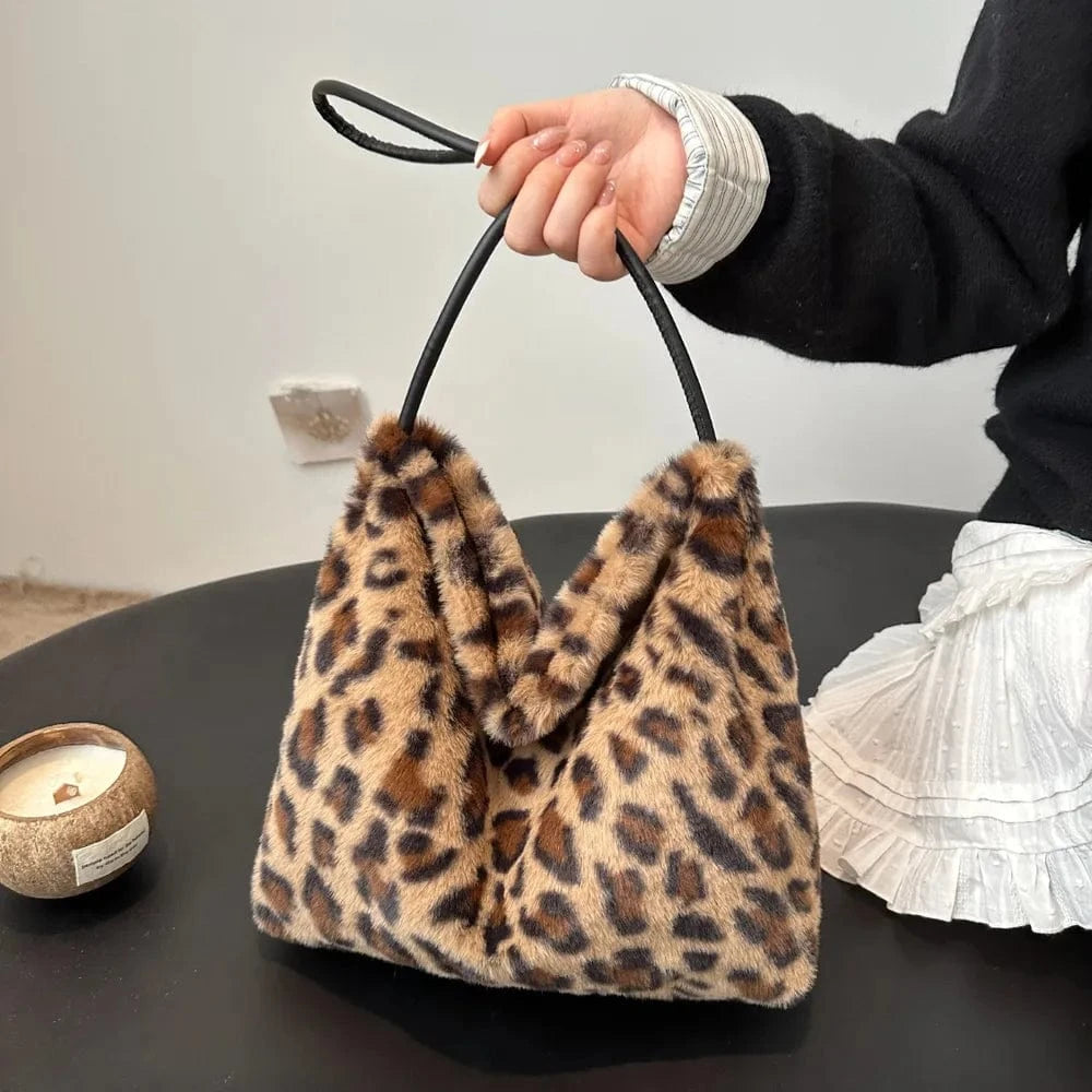 Trendsi Leopard Furry Shoulder Bag