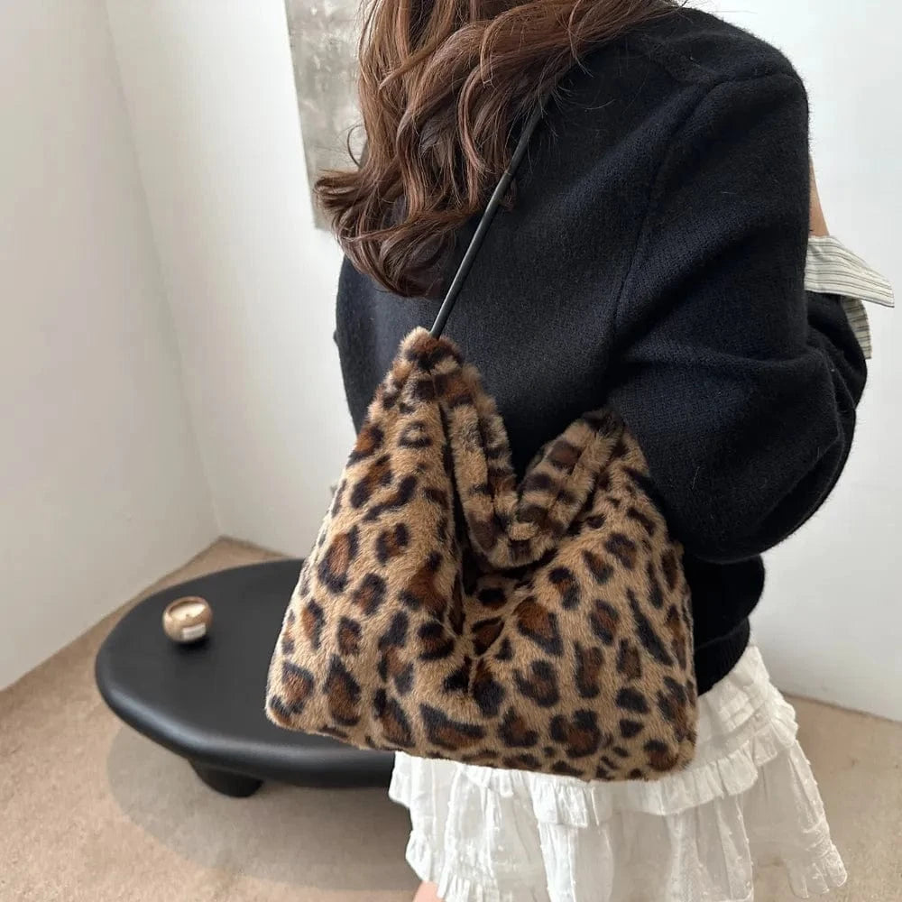 Trendsi Leopard Furry Shoulder Bag