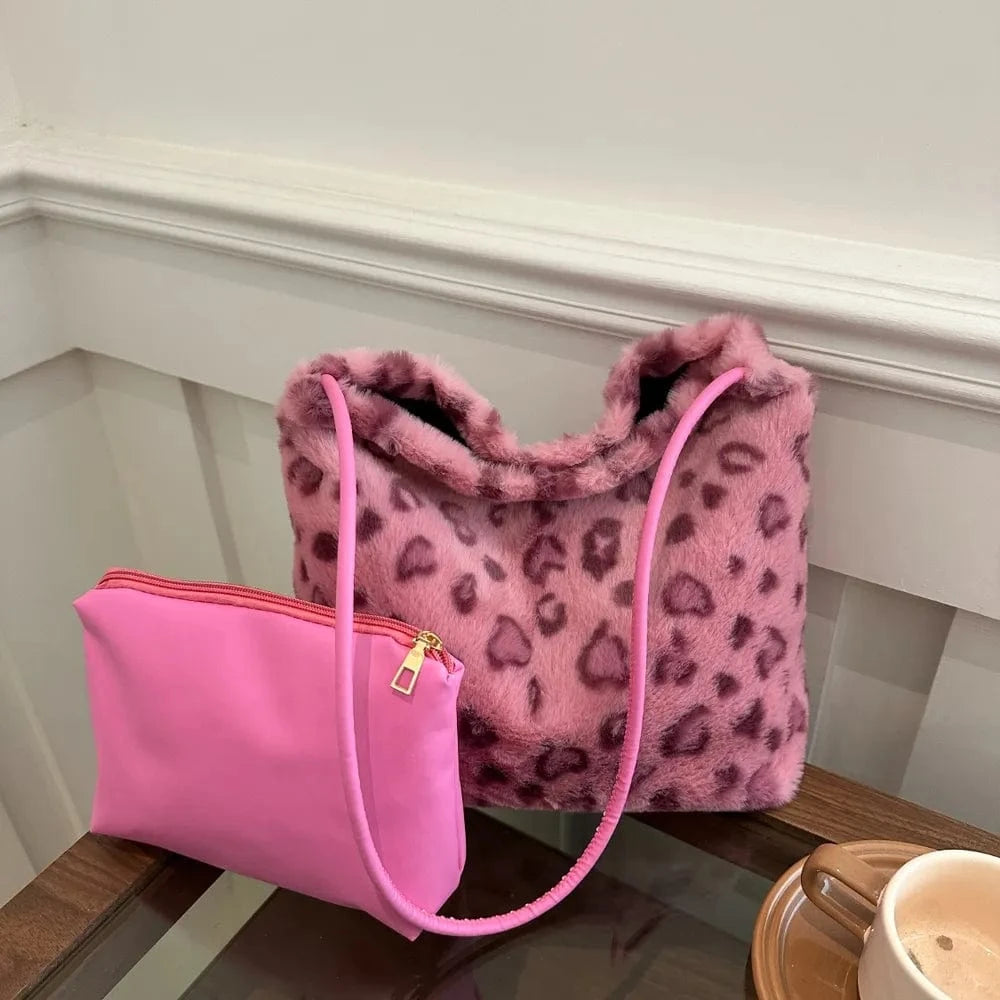 Trendsi Leopard Furry Shoulder Bag