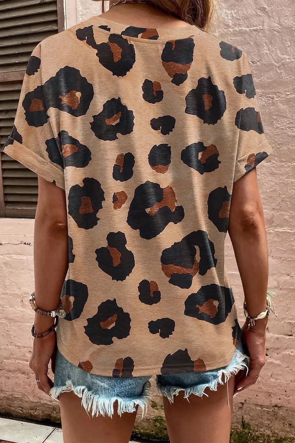 Trendsi Leopard Half Button Short Sleeve T-Shirt