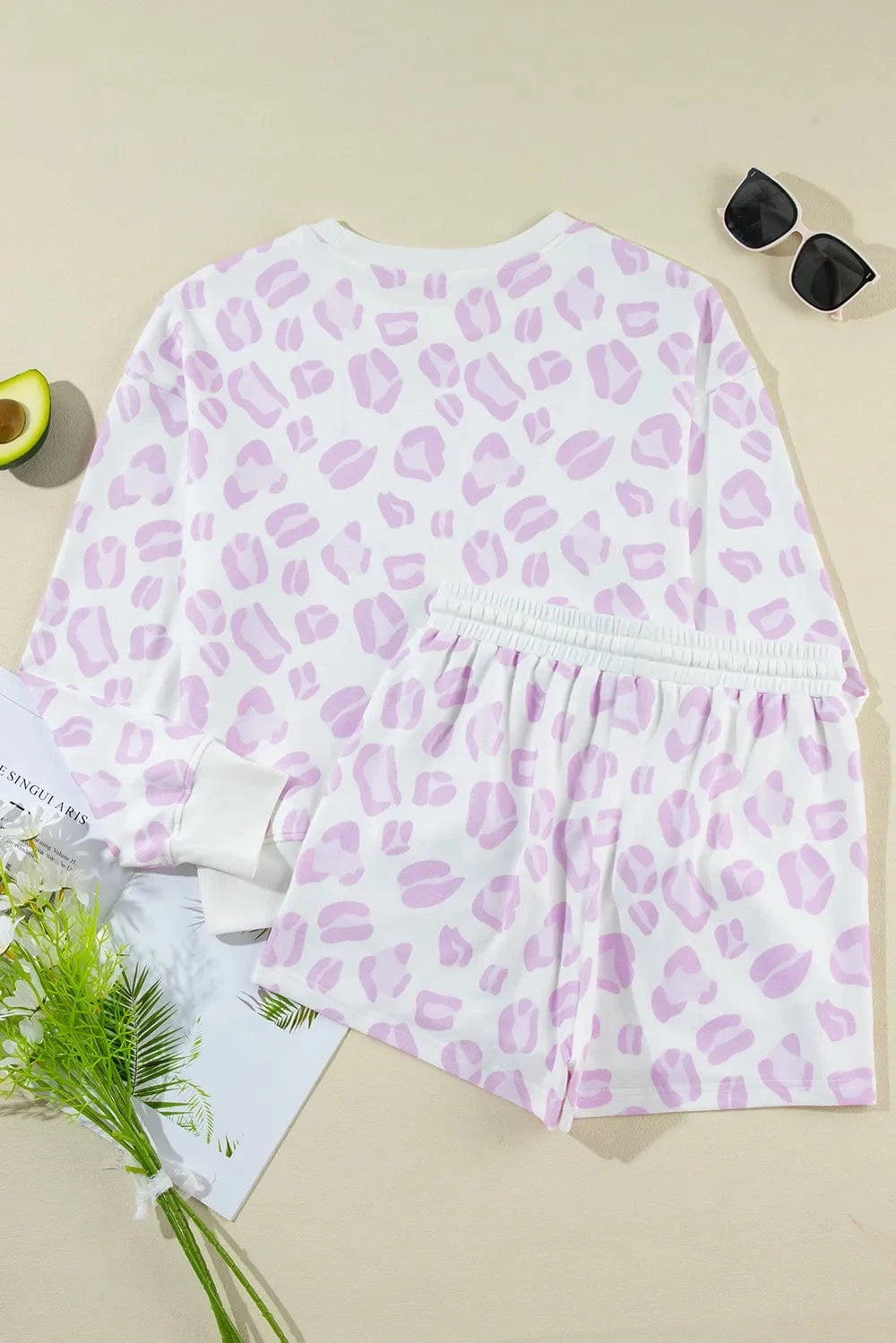 Trendsi Leopard Long Sleeve Top and Drawstring Shorts Lounge Set