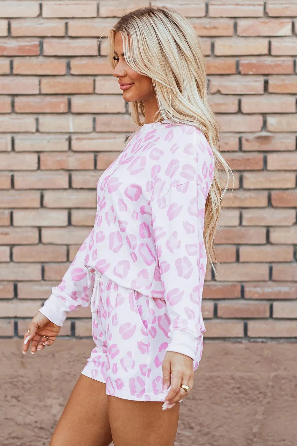 Trendsi Leopard Long Sleeve Top and Drawstring Shorts Lounge Set