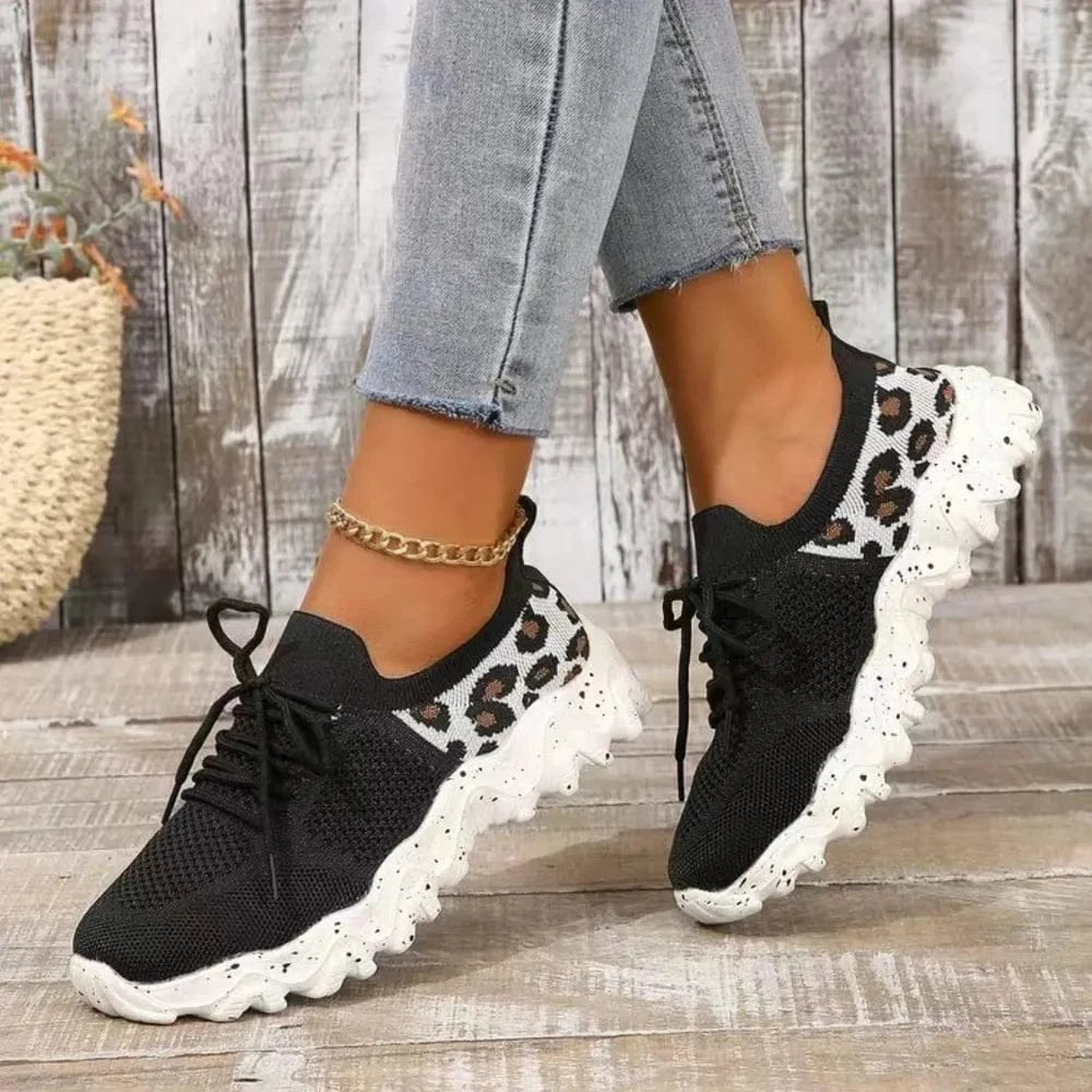 Trendsi Leopard Mesh Round Toe Athletic