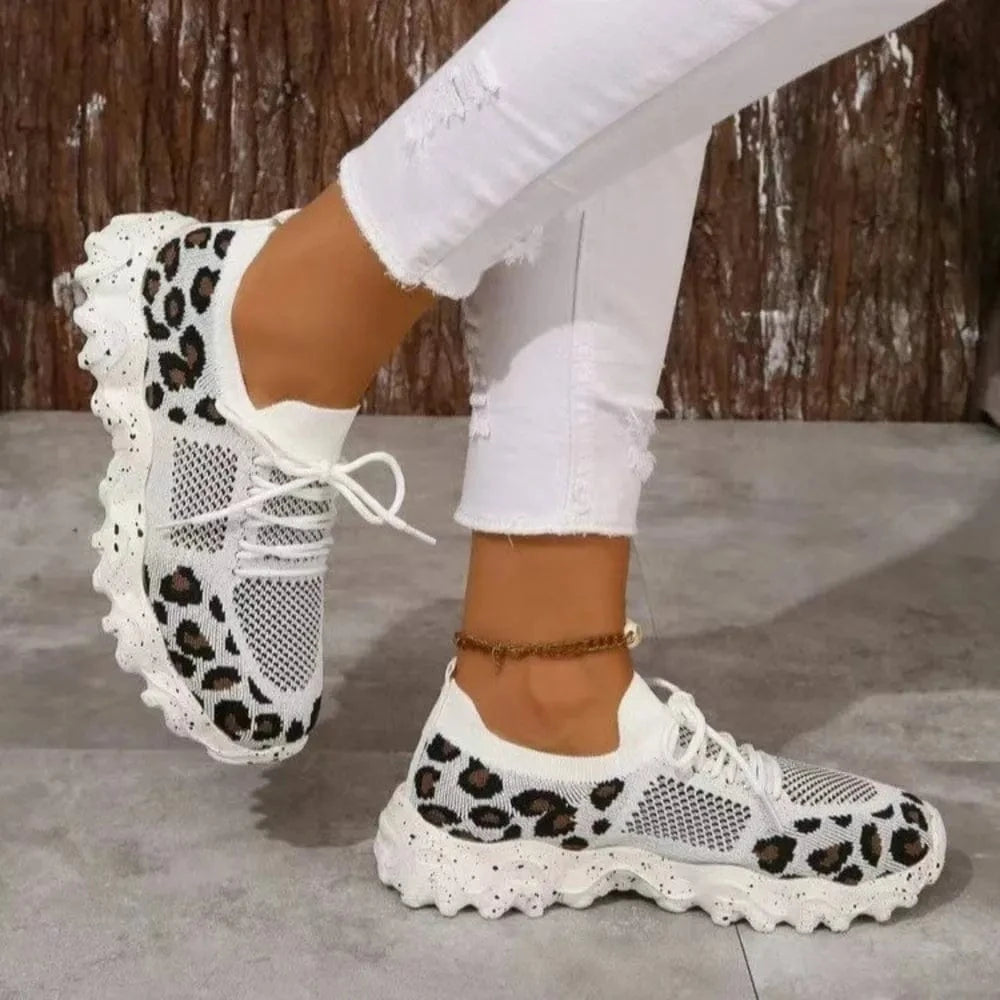 Trendsi Leopard Mesh Round Toe Athletic