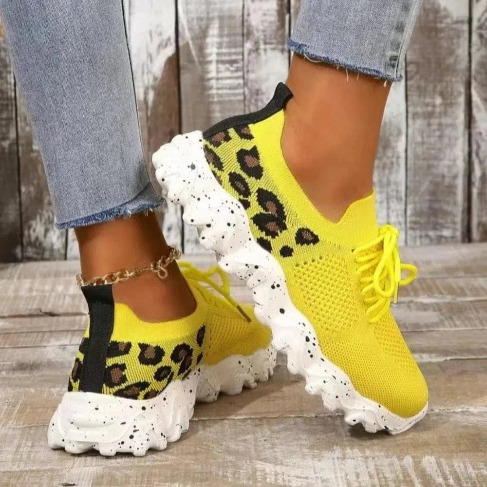 Trendsi Leopard Mesh Round Toe Athletic
