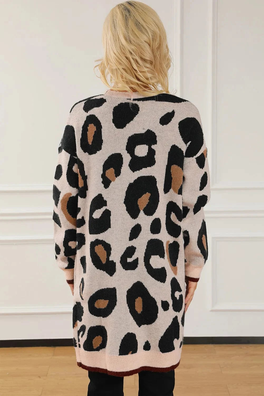 Trendsi Leopard Open Front Long Sleeve Cardigan