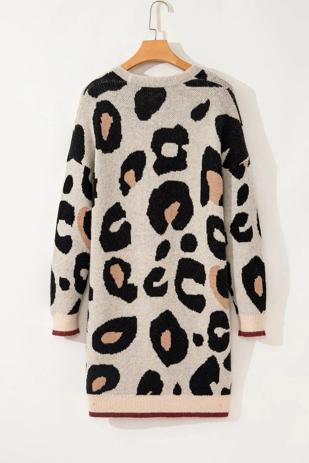 Trendsi Leopard Open Front Long Sleeve Cardigan