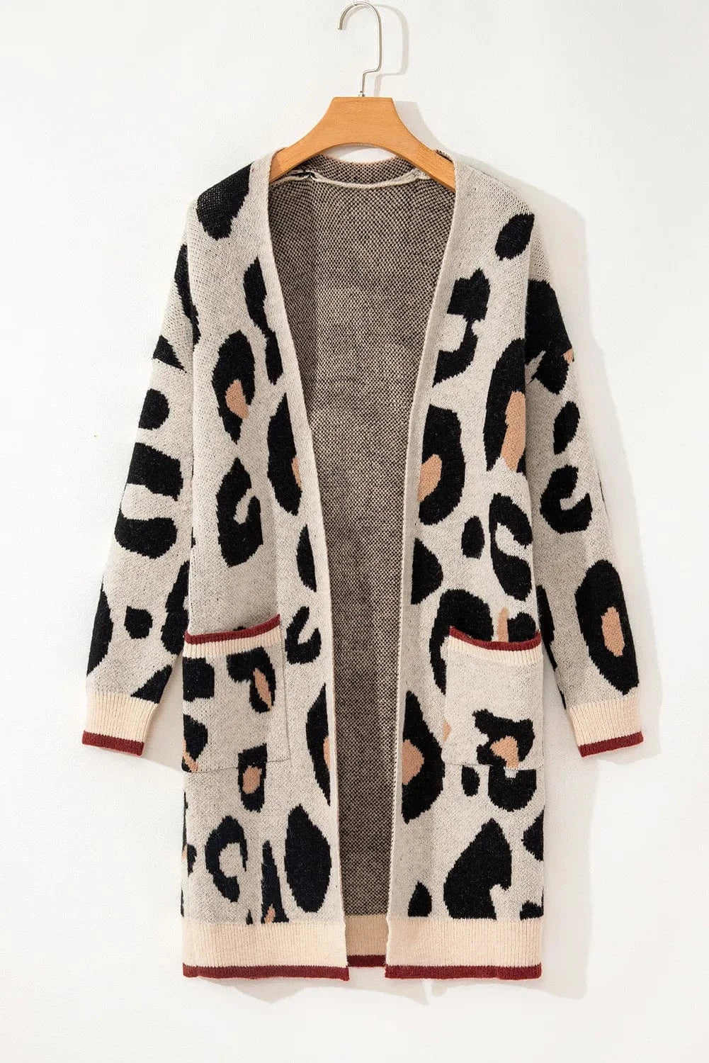 Trendsi Leopard Open Front Long Sleeve Cardigan