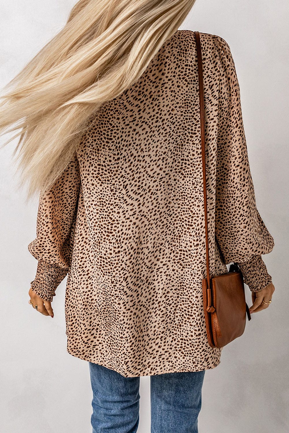 Trendsi Leopard Print Balloon Sleeve Cardigan