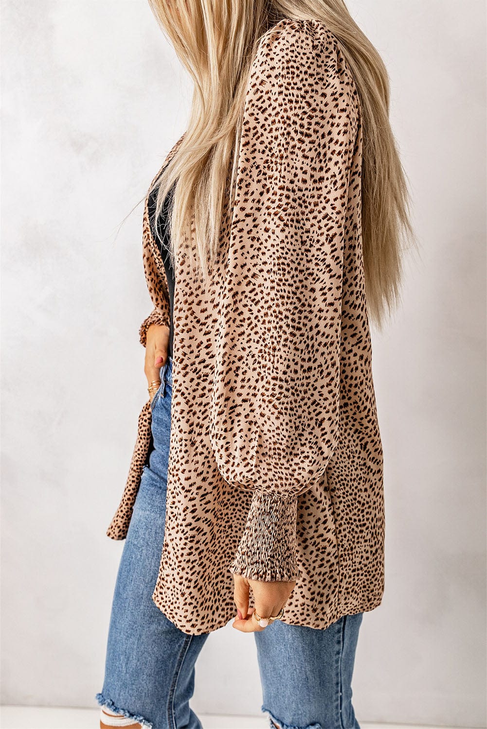 Trendsi Leopard Print Balloon Sleeve Cardigan