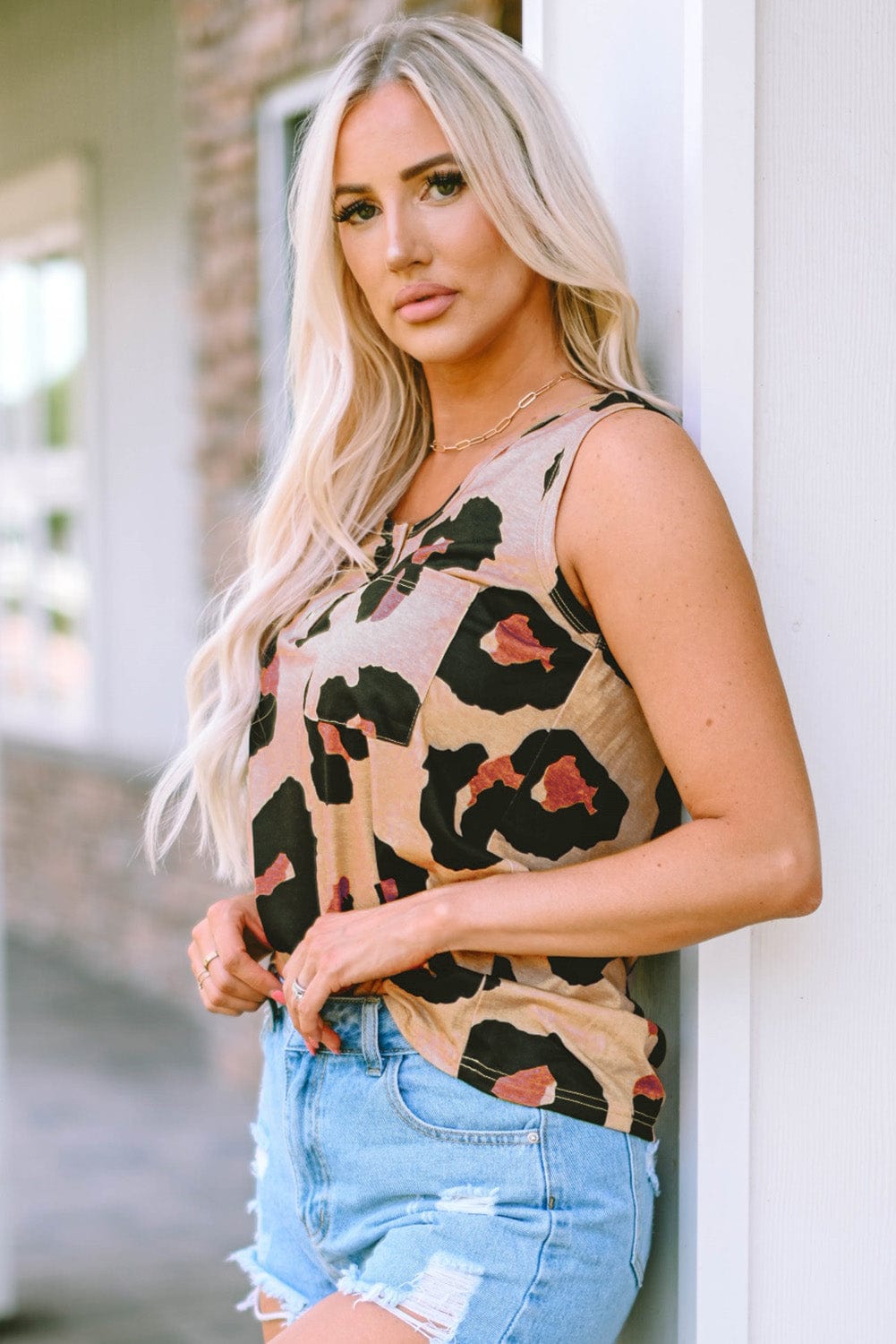 Trendsi Leopard Print Round Neck Tank