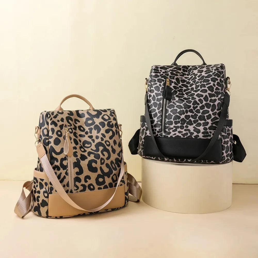 Trendsi Leopard PU Leather Backpack Bag