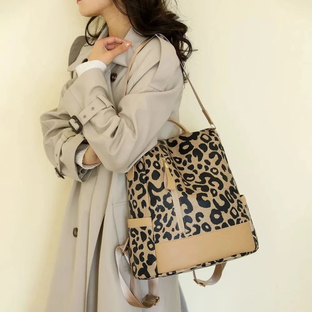 Trendsi Leopard PU Leather Backpack Bag