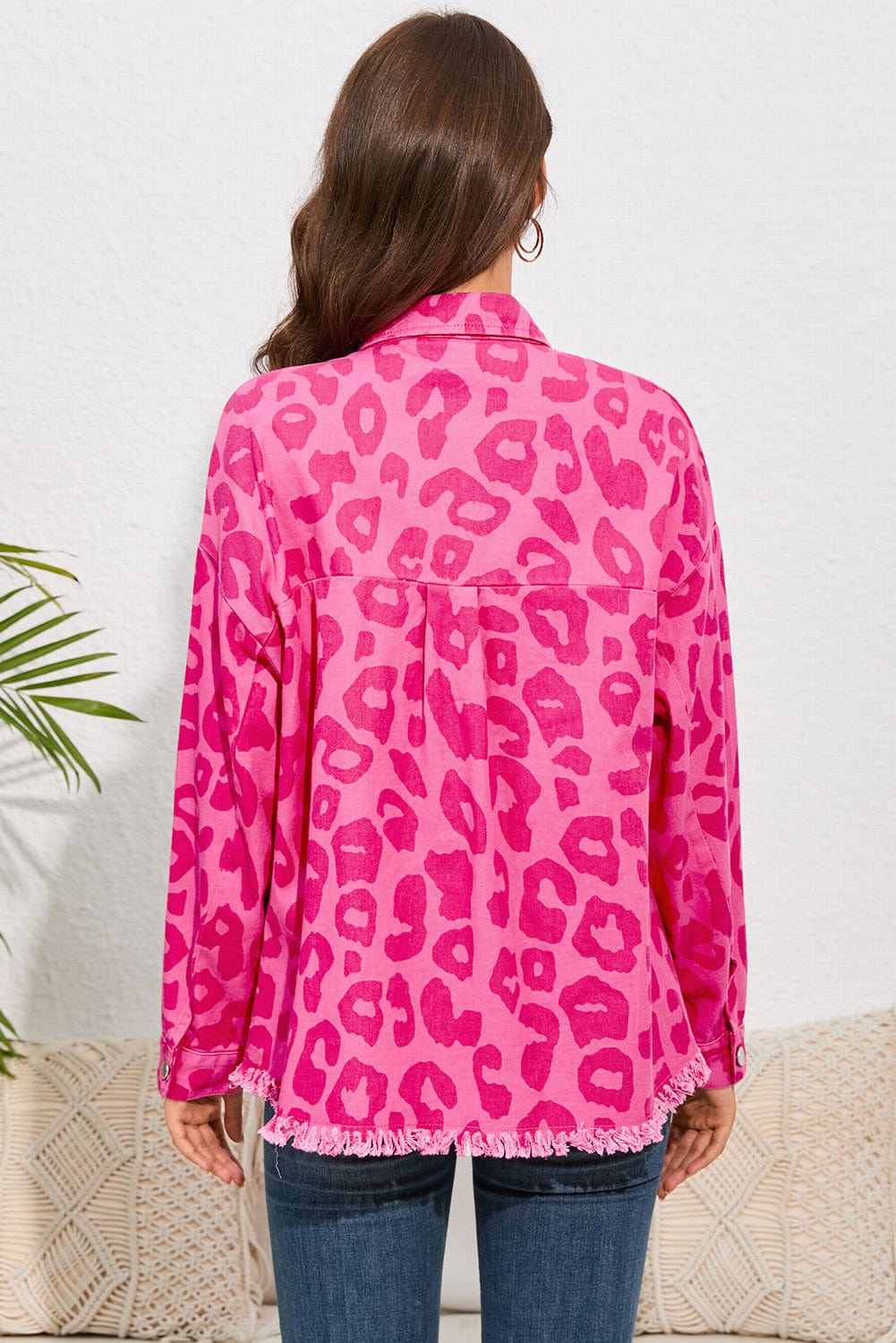Trendsi Leopard Raw Hem Jacket