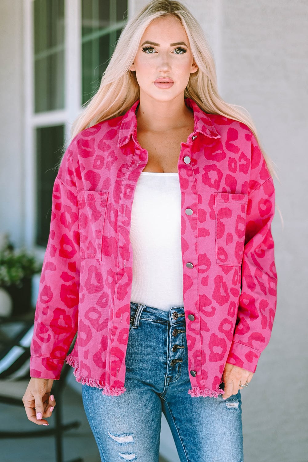 Trendsi Leopard Raw Hem Jacket
