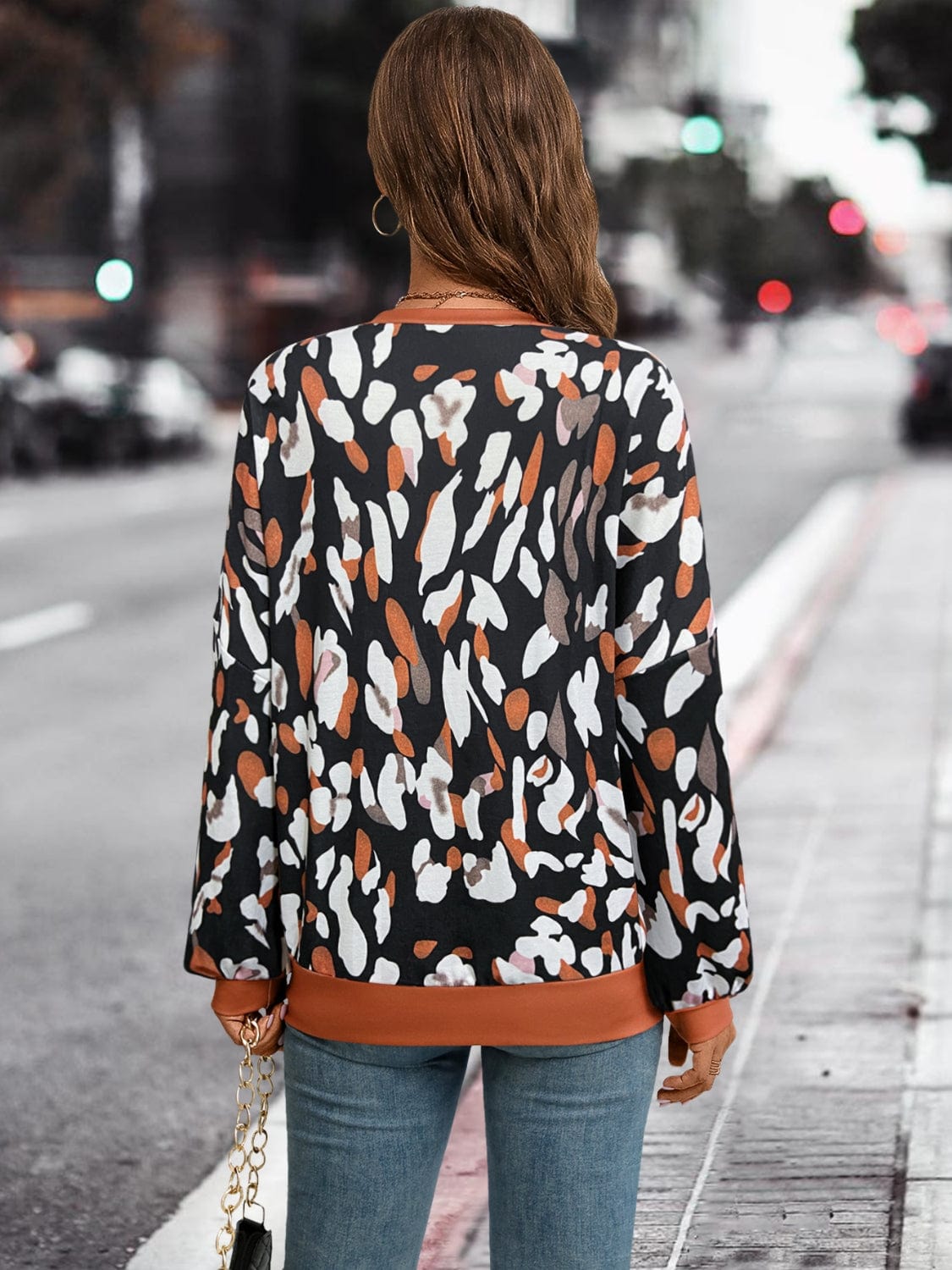 Trendsi Leopard Round Neck Drop Shoulder Sweatshirt