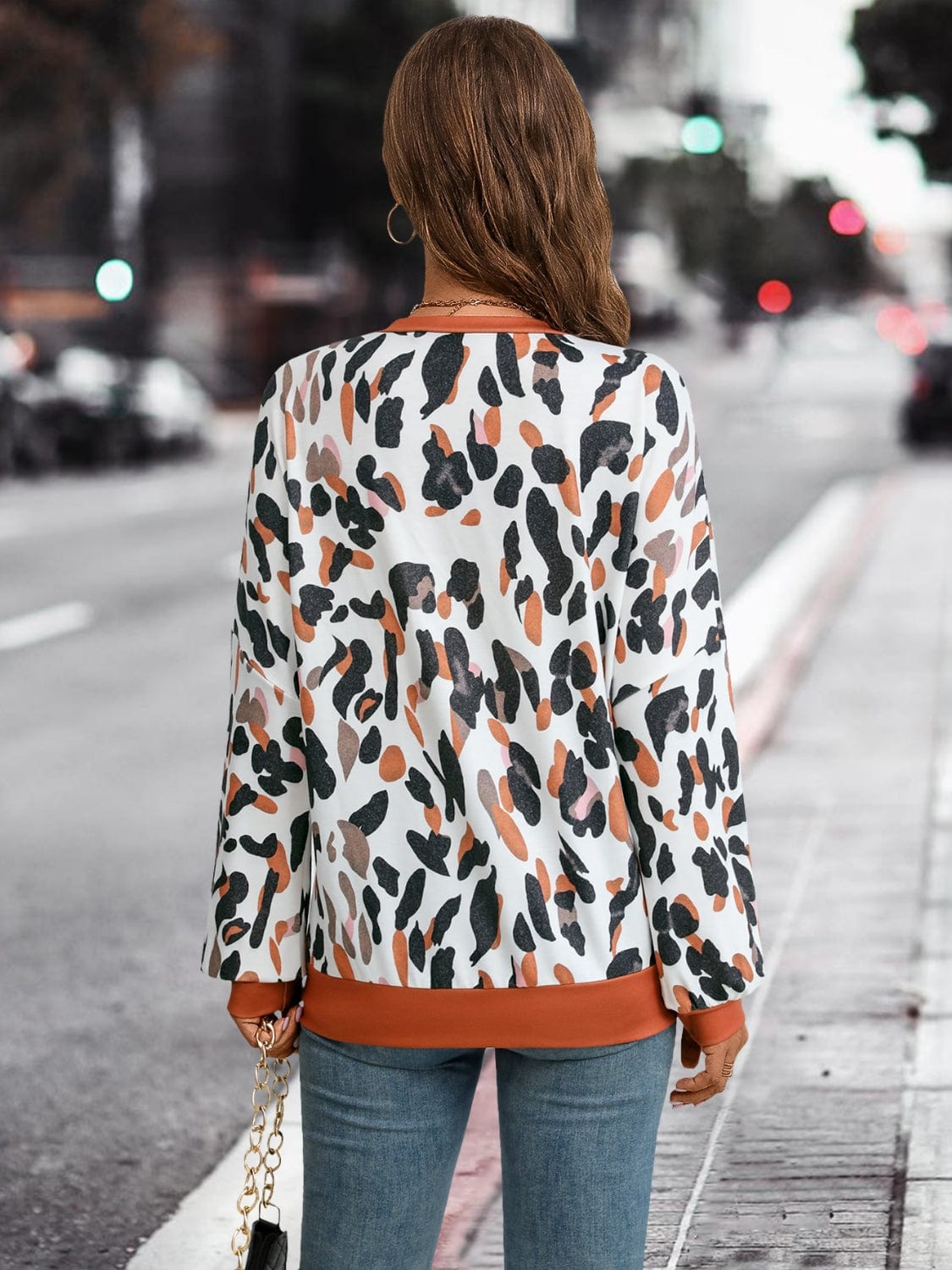 Trendsi Leopard Round Neck Drop Shoulder Sweatshirt